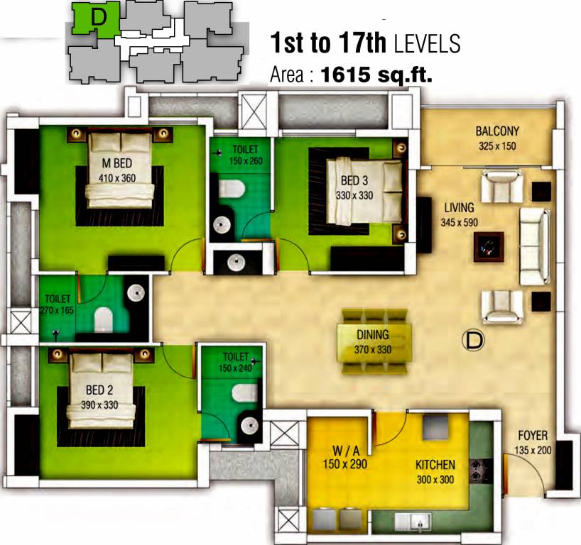 Skyline Axis (3BHK+3T (1,615 sq ft) 1615 sq ft) Skyline Axis (3BHK+3T (1,615 sq ft) 1615 sq ft)