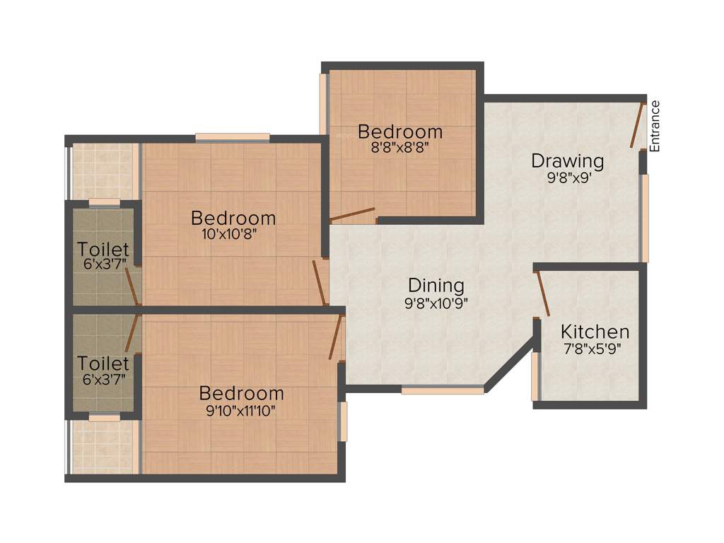 Galaxy Bridgewood (3BHK+2T (878 sq ft) 878 sq ft)
