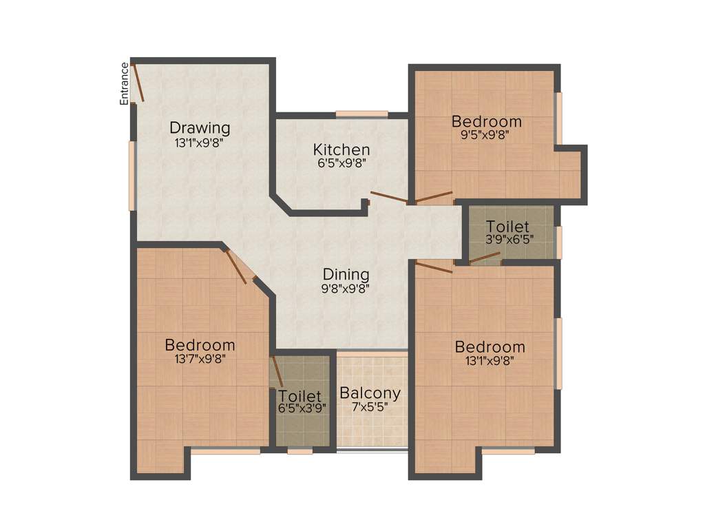 Galaxy Bridgewood (3BHK+2T (1,065 sq ft) 1065 sq ft)