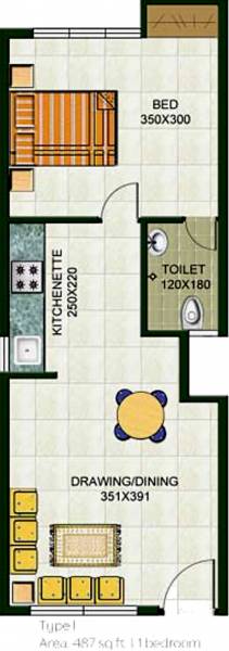 Galaxy Scarlet Park (1BHK+1T (487 sq ft) 487 sq ft)