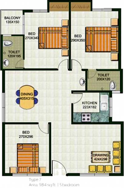 Galaxy Scarlet Park (3BHK+2T (984 sq ft) 984 sq ft)