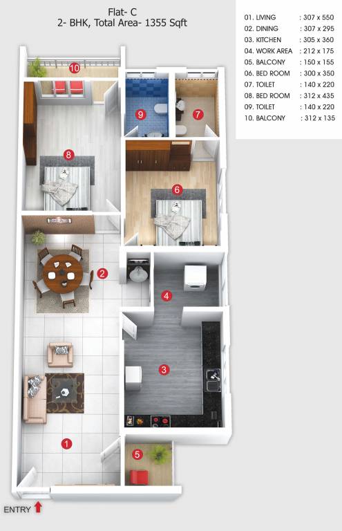 Sapthavarna Galaxy (2BHK+2T (1,355 sq ft) 1355 sq ft)