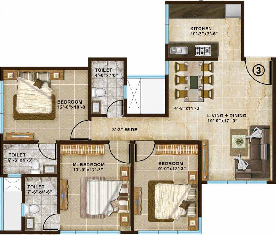 Chandak Paloma (3BHK+3T (1,330 sq ft) 1330 sq ft)