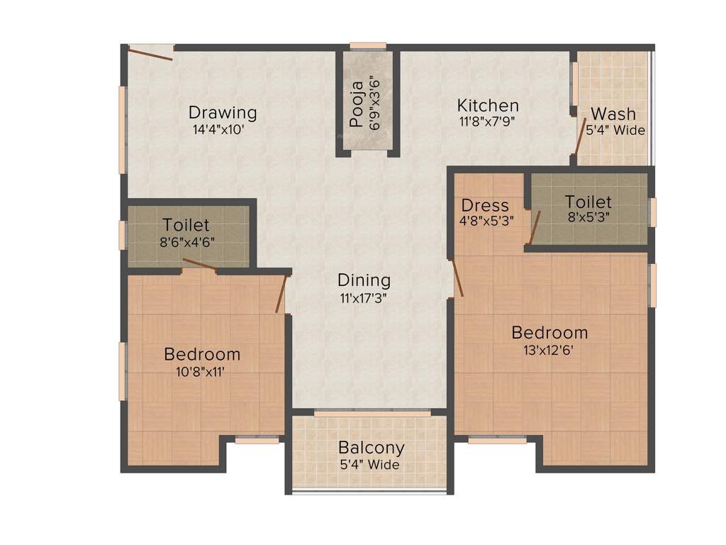 Srinidhi Sri Moonstone Park (2BHK+2T (1,291 sq ft) Pooja Room 1291 sq ft)