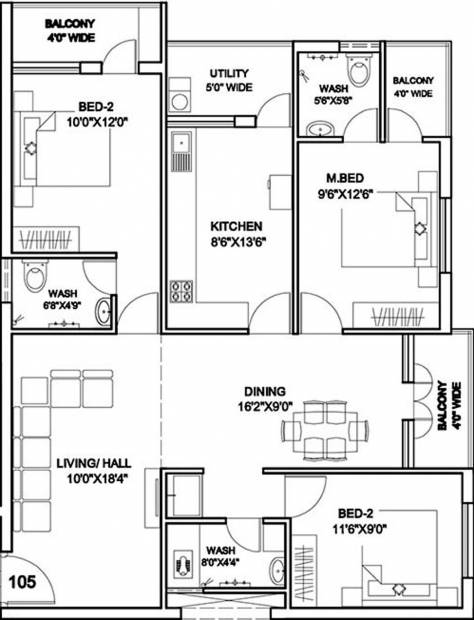 Marwa De Elora (3BHK+3T (1,445 sq ft) 1445 sq ft)