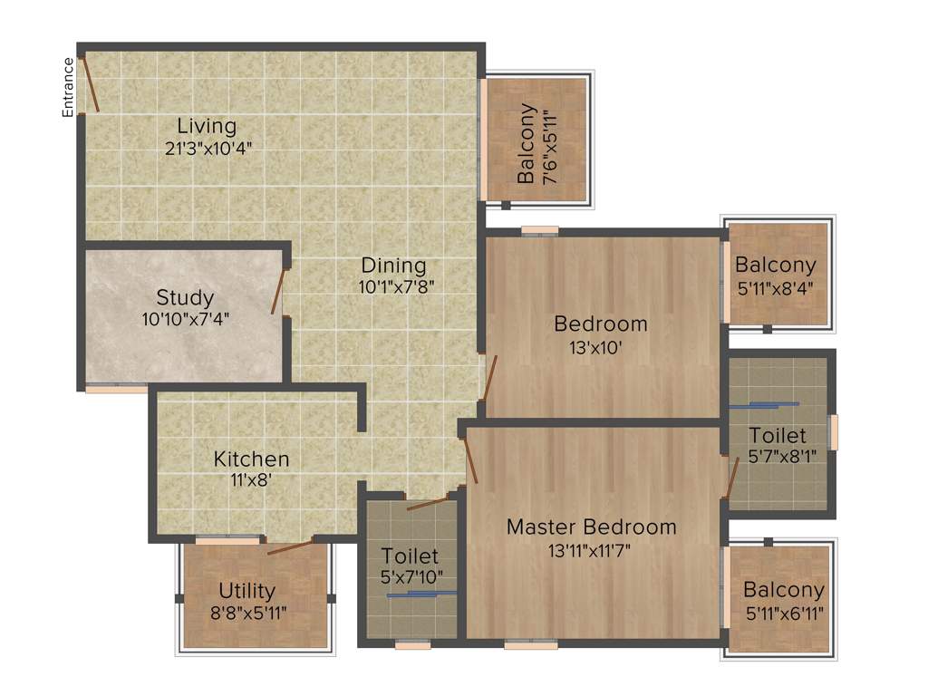 Godrej 101 (2BHK+2T (1,470 sq ft)   Study Room 1470 sq ft)