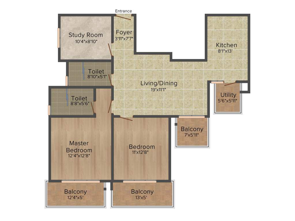 Godrej 101 (2BHK+2T (1,491 sq ft)   Study Room 1491 sq ft)
