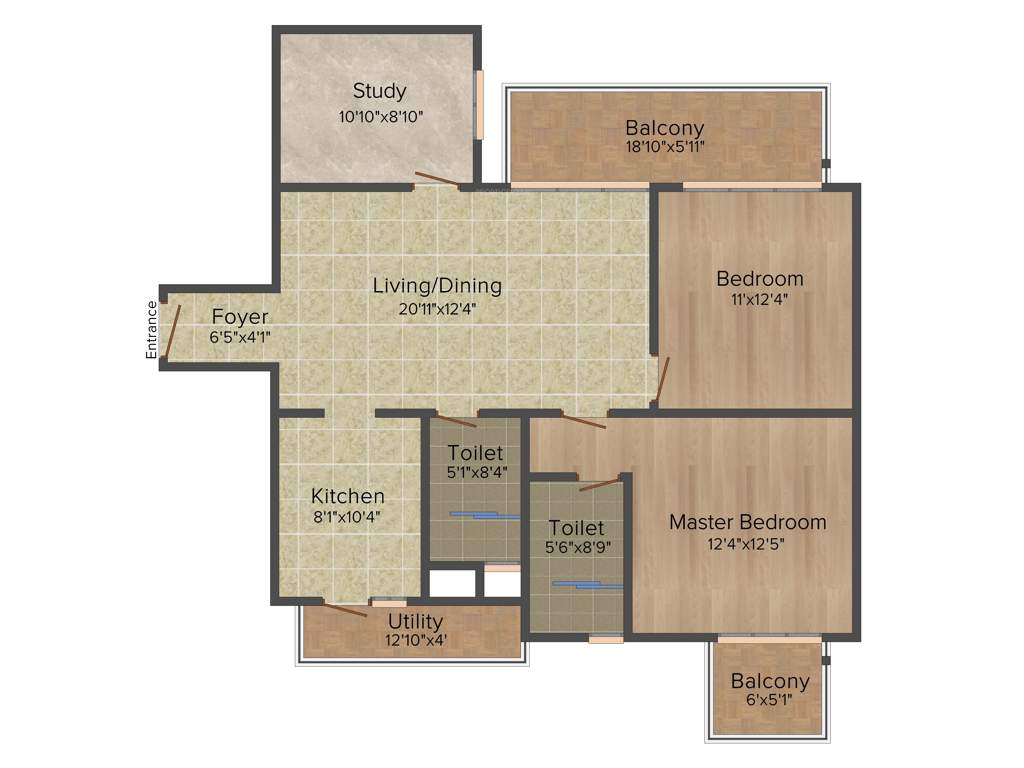 Godrej 101 (2BHK+2T (1,505 sq ft)   Study Room 1505 sq ft)