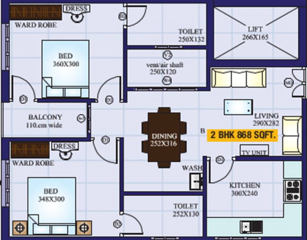 Floor Plan (2BHK+2T (868 sq ft) 868 sq ft) Salim Associates Nandanam Paradise Floor Plan (2BHK+2T (868 sq ft) 868 sq ft)