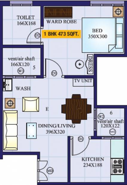 Salim Associates Nandanam Paradise Floor Plan (1BHK+1T (473 sq ft) 473 sq ft)