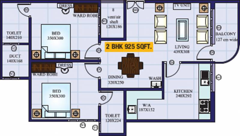 Salim Associates Nandanam Paradise Floor Plan (2BHK+2T (925 sq ft) 925 sq ft)
