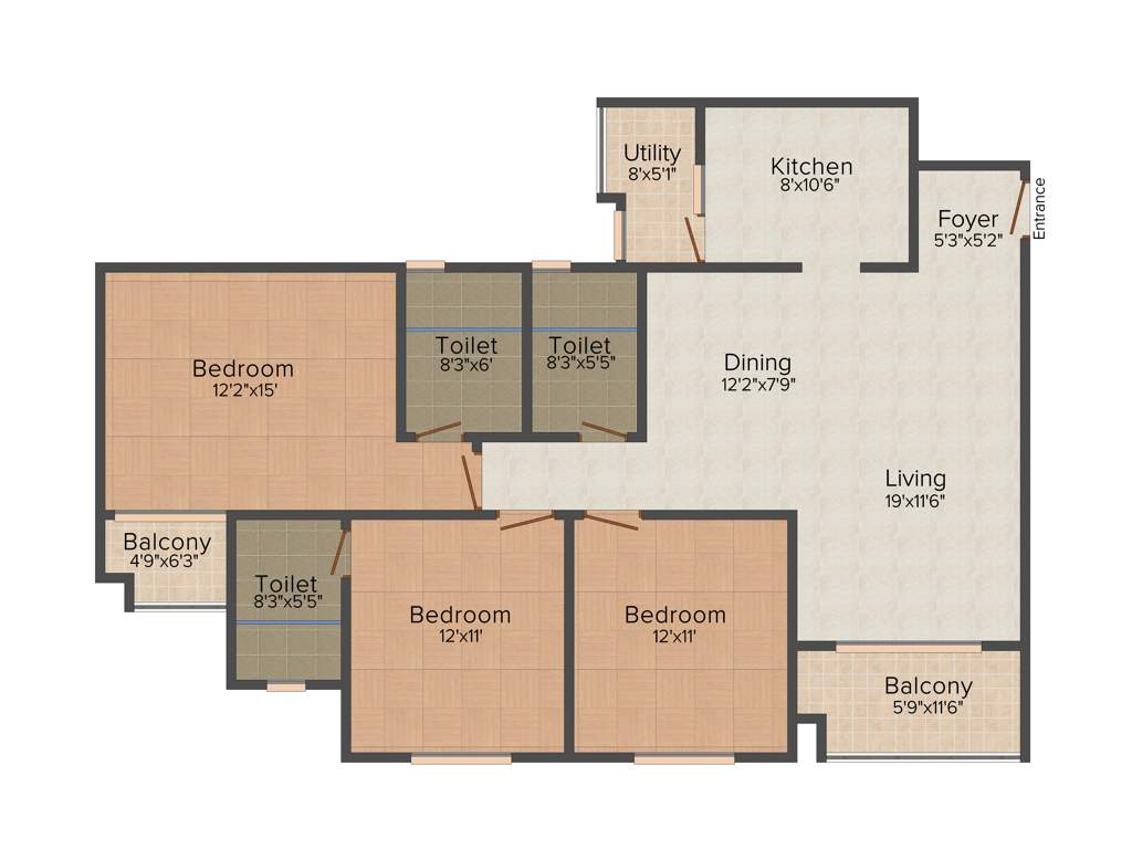 Purva The Waves (3BHK+3T (1,630 sq ft) 1630 sq ft)