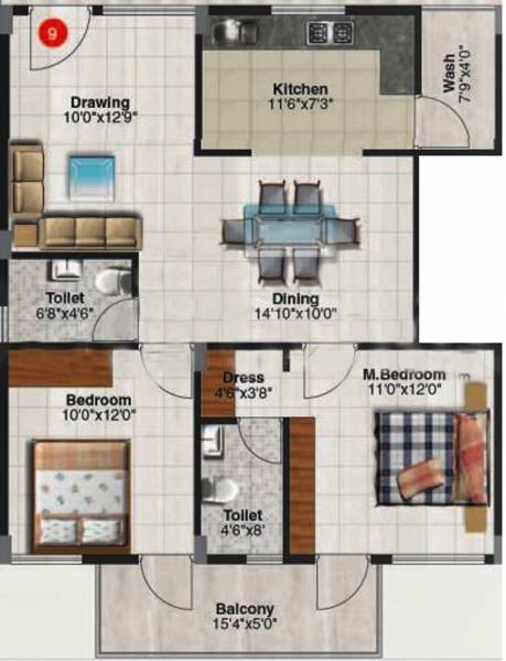 Lakshmi Aashraya Enclave (2BHK+2T (1,085 sq ft) 1085 sq ft)