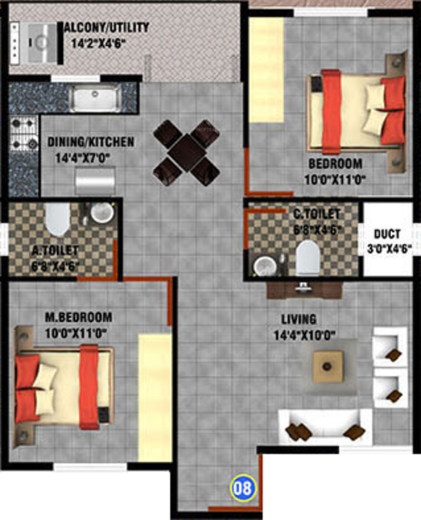 DS DSMAX SHERWOOD (2BHK+2T (980 sq ft) 980 sq ft)