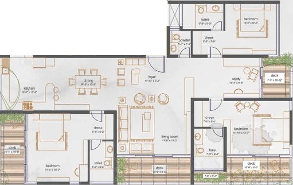 Floor Plan (3BHK+3T (3,800 sq ft) + Study Room 3800 sq ft) White Lotus Lifescapes Aravindaksa Floor Plan (3BHK+3T (3,800 sq ft) + Study Room 3800 sq ft)