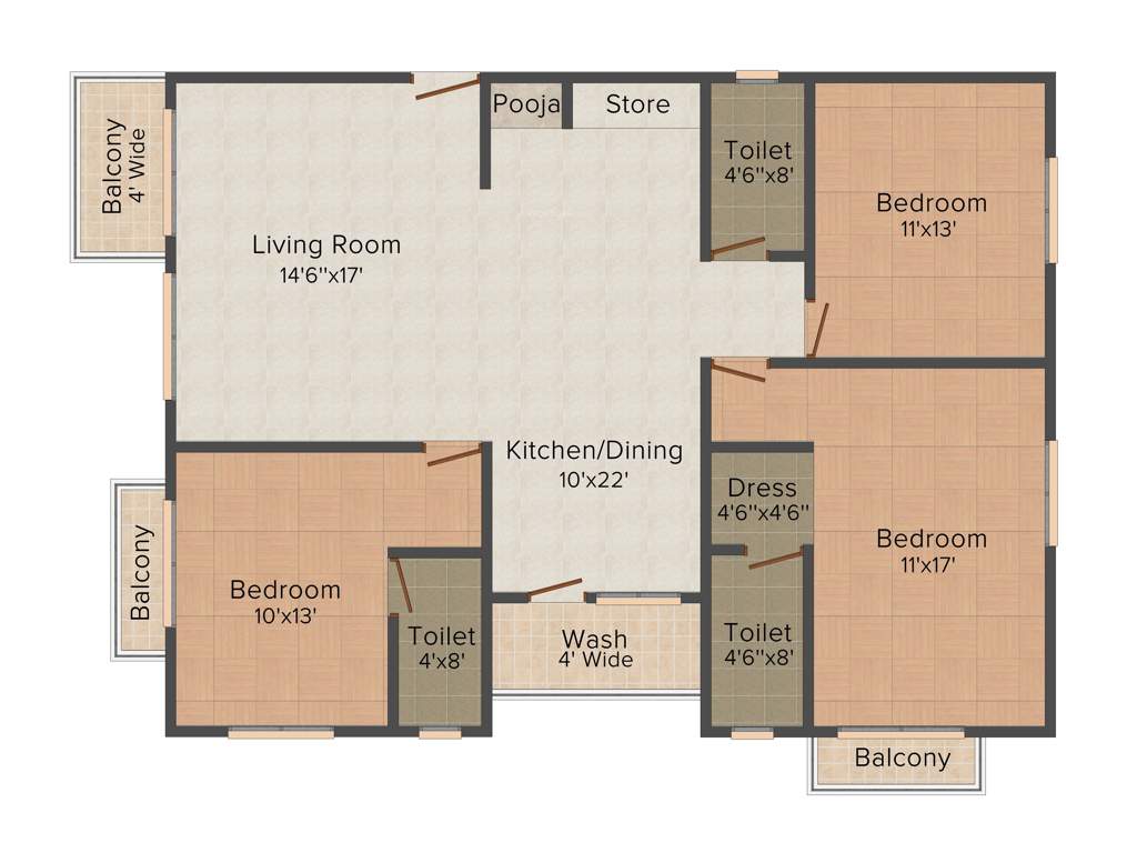 Everest Experia (3BHK+3T (2,100 sq ft) + Pooja Room 2100 sq ft)
