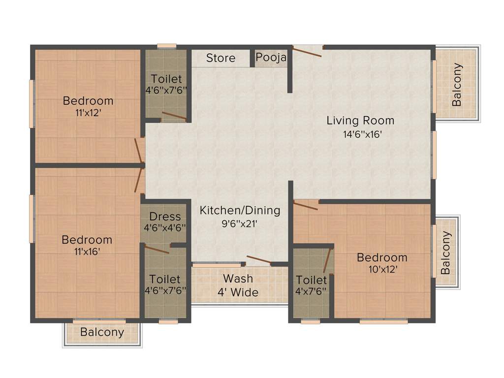 Everest Experia (3BHK+3T (1,900 sq ft) + Pooja Room 1900 sq ft)