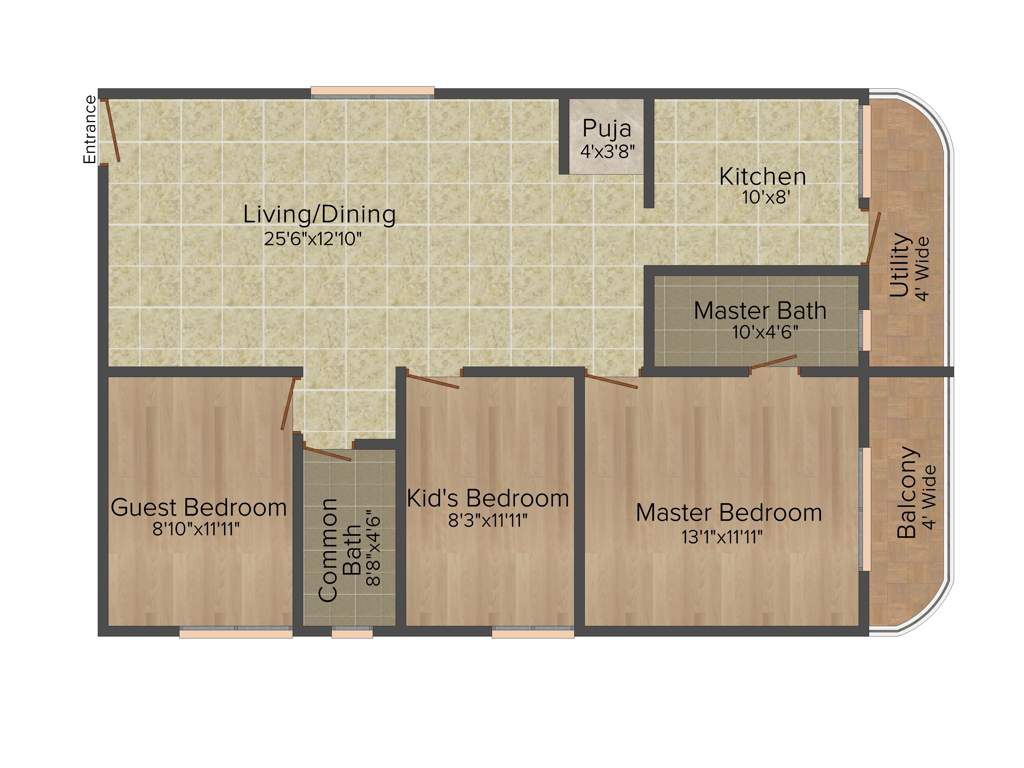 Adithi Bliss (3BHK+2T (1,286 sq ft) 1286 sq ft)