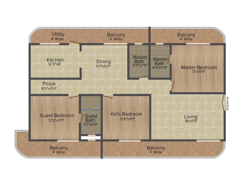 Adithi Bliss (3BHK+3T (1,947 sq ft) 1947 sq ft)