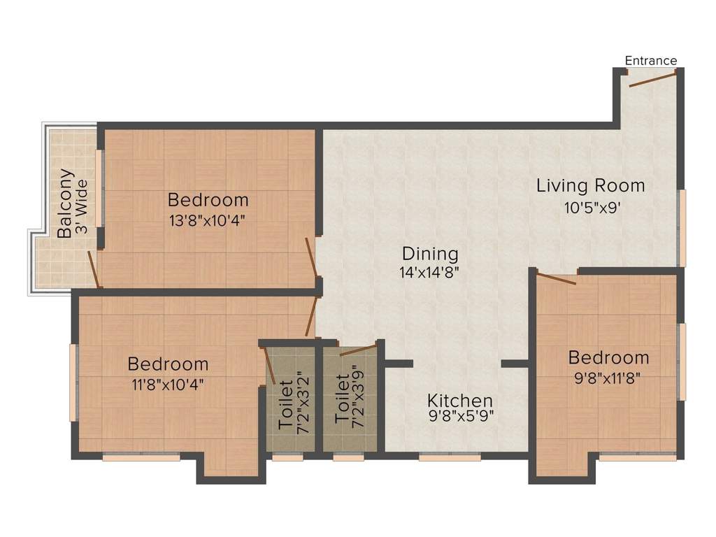 Cancun Orange Nest (3BHK+2T (1,301 sq ft) 1301 sq ft)