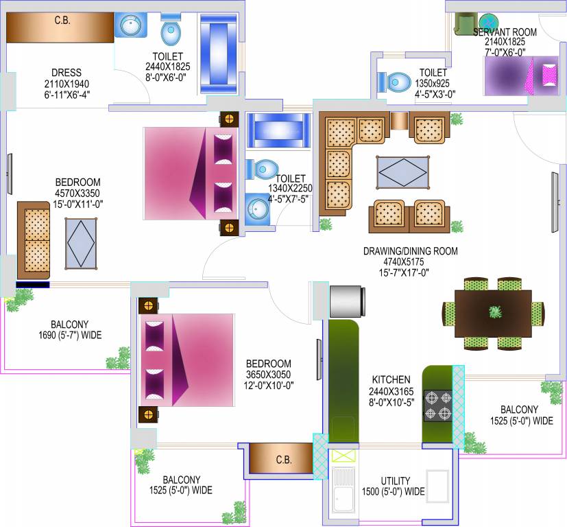 Ajnara Daffodil (2BHK+3T (1,287 sq ft) + Servant Room 1287 sq ft) Ajnara Daffodil (2BHK+3T (1,287 sq ft) + Servant Room 1287 sq ft)