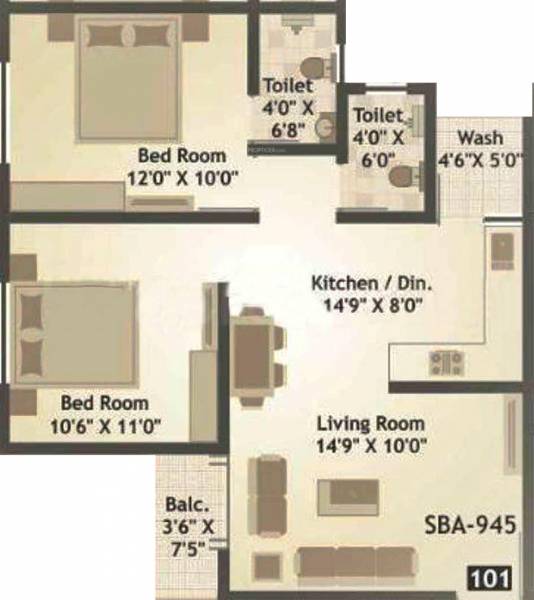 Sarva Sarva Square (2BHK+2T (945 sq ft) 945 sq ft)