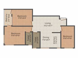 Aatreyee Toshanee (3BHK+2T (1,185 sq ft) 1185 sq ft)
