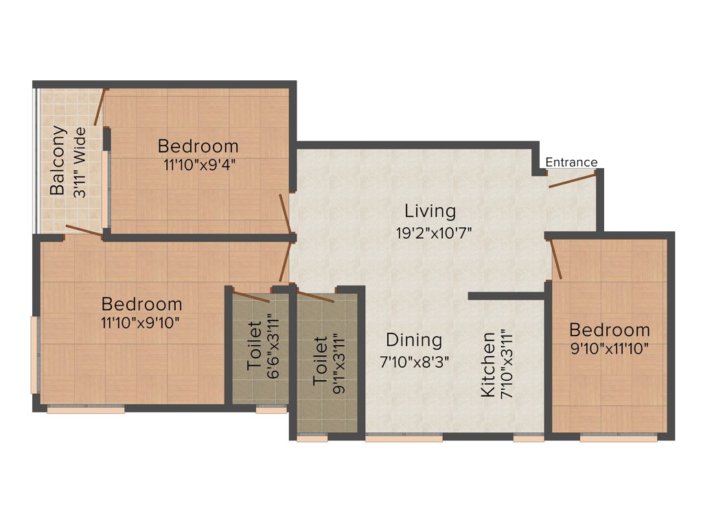 Aatreyee Toshanee (3BHK+2T (1,185 sq ft) 1185 sq ft)