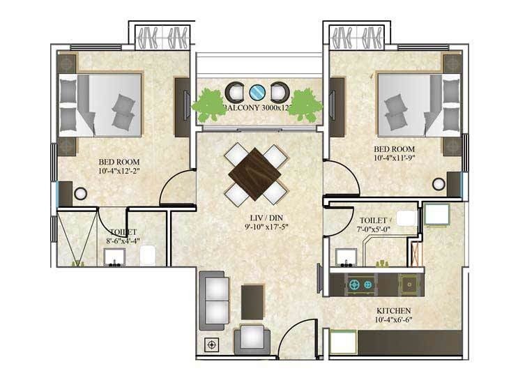 DTC Southern Heights (2BHK+2T (890 sq ft) 890 sq ft)