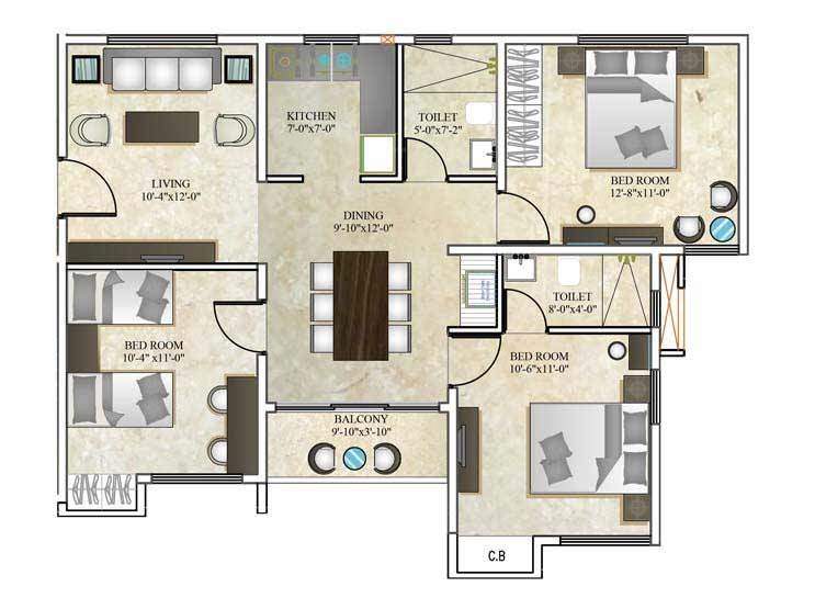DTC Southern Heights (3BHK+2T (1,130 sq ft) 1130 sq ft)