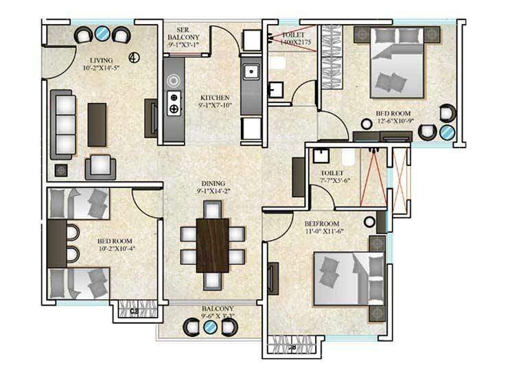 DTC Southern Heights (3BHK+2T (1,260 sq ft) 1260 sq ft)