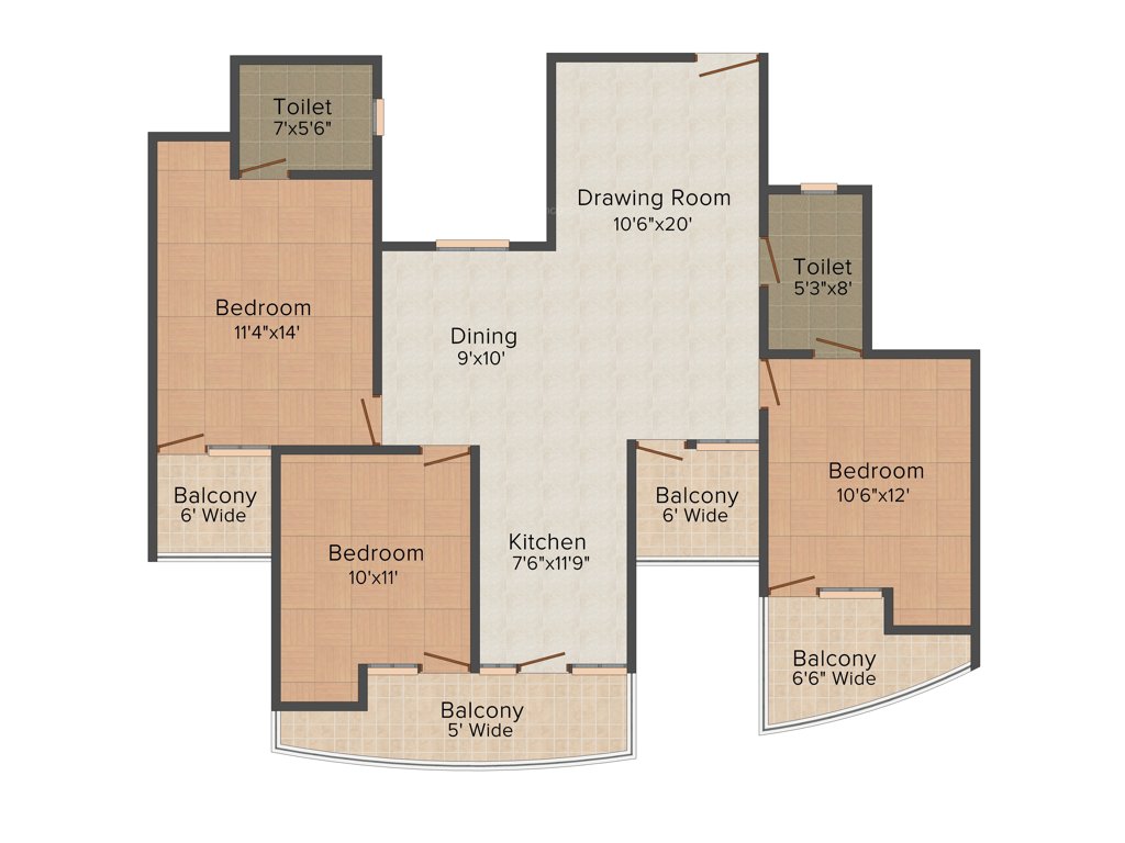 Supertech Albaria (3BHK+2T (1,596 sq ft) 1596 sq ft)