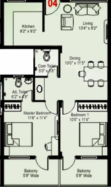 GB Sai Vishnu Vihar (2BHK+2T (995 sq ft) 995 sq ft)