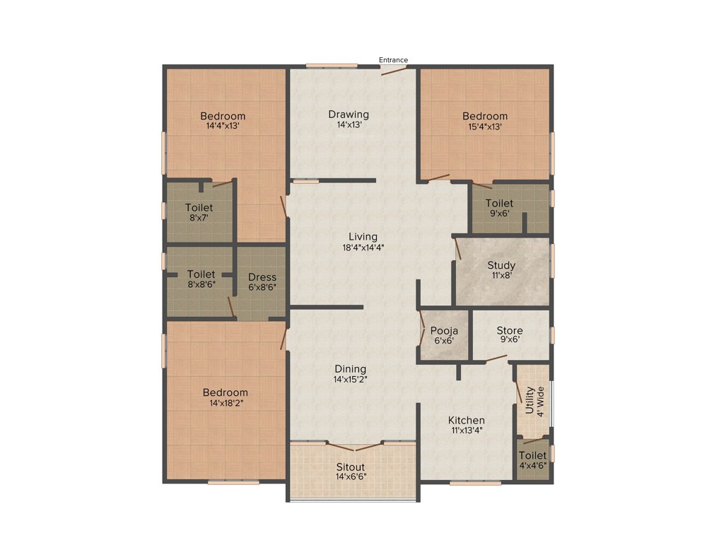 S Square Malibu (3BHK+4T (3,065 sq ft)   Study Room 3065 sq ft)