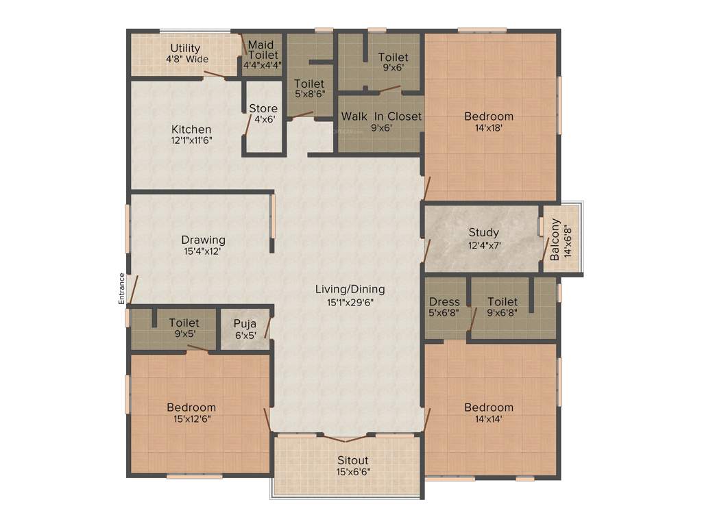 S Square Malibu (3BHK+5T (3,095 sq ft)   Study Room 3095 sq ft)
