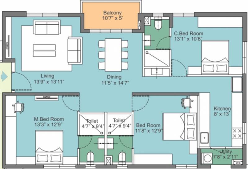 PBEL Pearl At City (3BHK+3T (1,534 sq ft) 1534 sq ft)