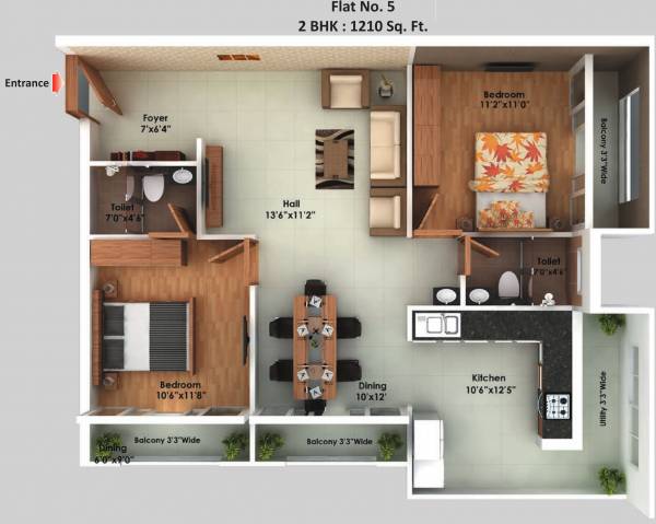 Bhoomi Fern (2BHK+2T (1,210 sq ft) 1210 sq ft)