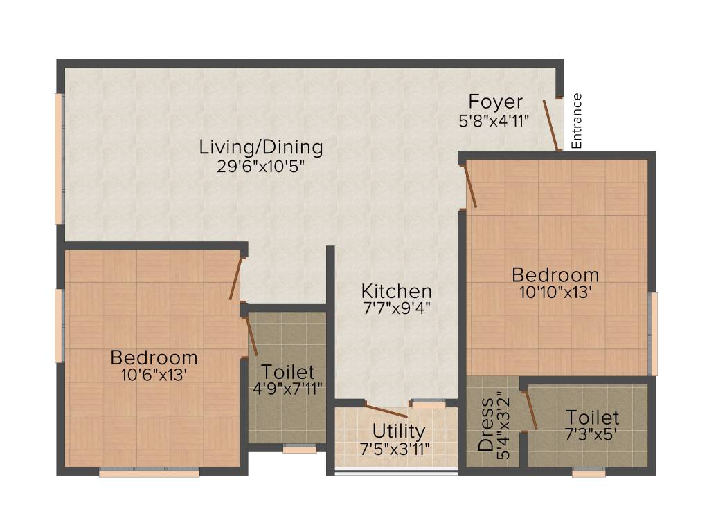 Trifecta Esplanade (2BHK+2T (1,046 sq ft) 1046 sq ft)