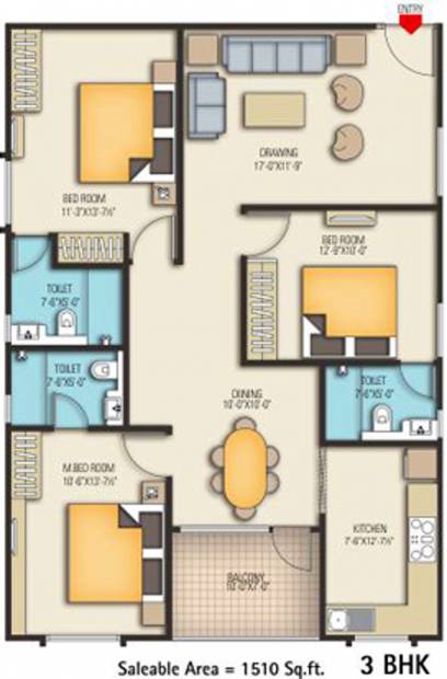 Krishna Alankar Residency (3BHK+3T (1,510 sq ft) 1510 sq ft)