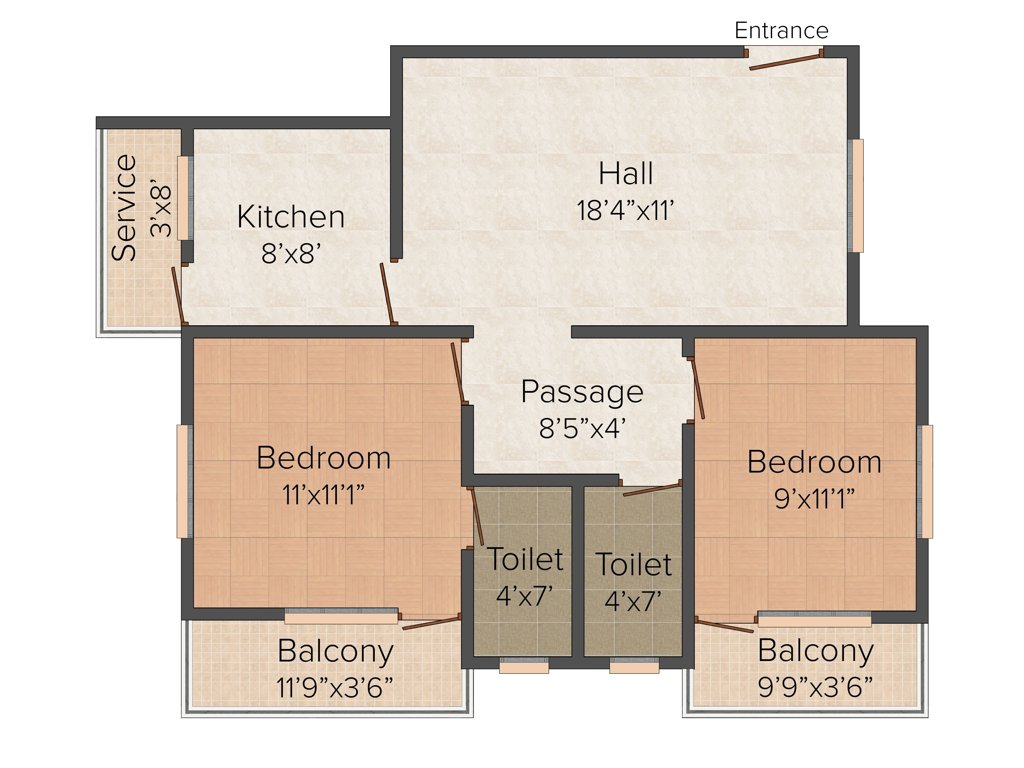 Patson Terrain 2BHK+2T (931 sq ft)