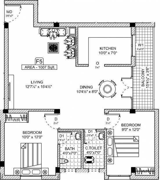 Patson Pride (2BHK+2T (1,007 sq ft) 1007 sq ft)