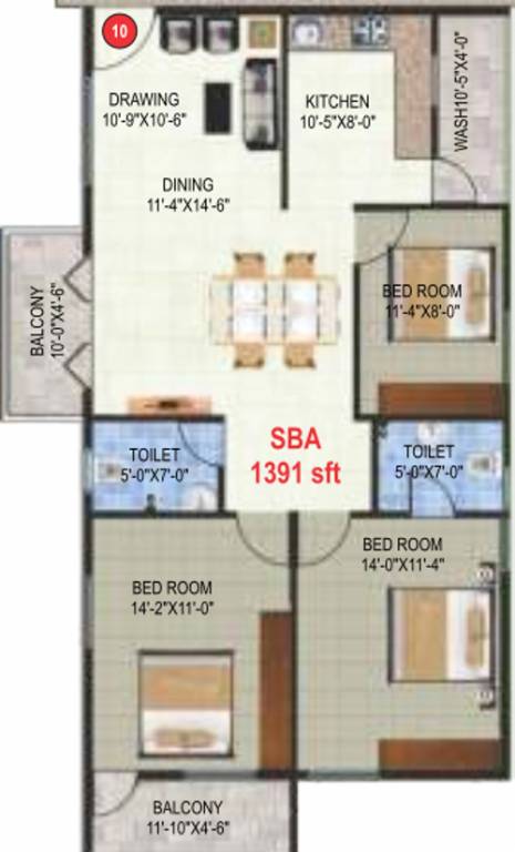 Garuda Garuda Blossom (3BHK+2T (1,391 sq ft) 1391 sq ft)