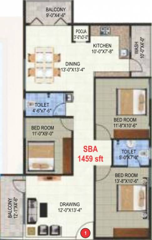 Garuda Garuda Blossom (3BHK+2T (1,459 sq ft) + Pooja Room 1459 sq ft)