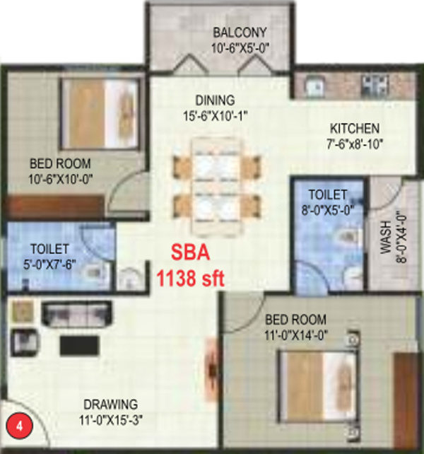 Garuda Garuda Blossom (2BHK+2T (1,138 sq ft) 1138 sq ft)