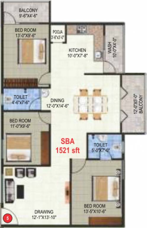 Garuda Garuda Blossom (3BHK+2T (1,521 sq ft) + Pooja Room 1521 sq ft)