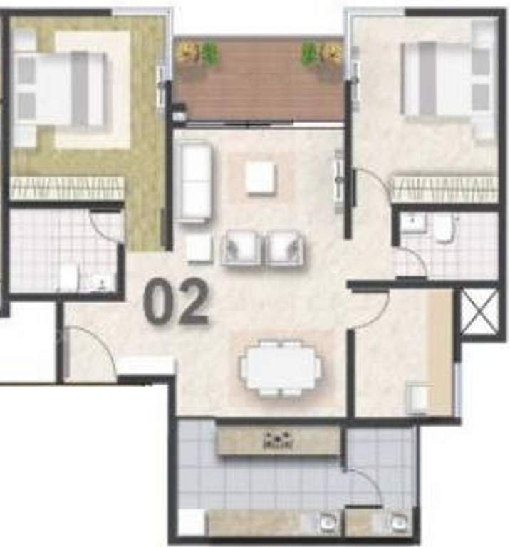 Shriram Southern Crest (2BHK+2T (1,485 sq ft) + Study Room 1485 sq ft)