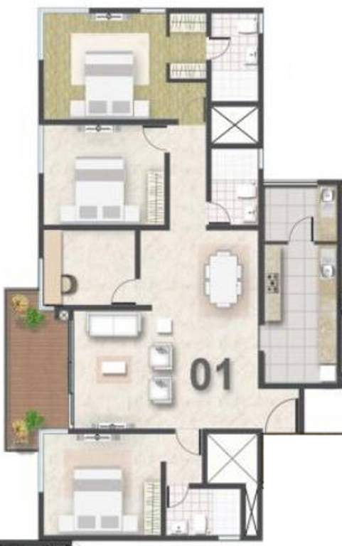 Shriram Southern Crest (3BHK+3T (2,570 sq ft) + Servant Room 2570 sq ft)