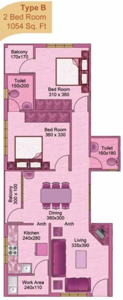 Group Four Developers Acropolis Floor Plan (2BHK+2T (1,054 sq ft) 1054 sq ft)