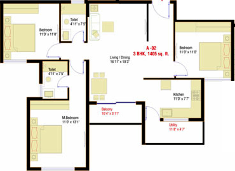 Shweta Luxuria (3BHK+2T (1,405 sq ft) 1405 sq ft)