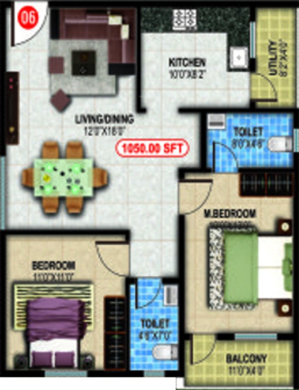 Apple Crystal Apartments (2BHK+2T (1,050 sq ft) 1050 sq ft)